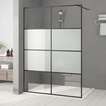 Sprchová zástěna walk-in černá 140x195 cm napůl mléčné ESG sklo IM_152129