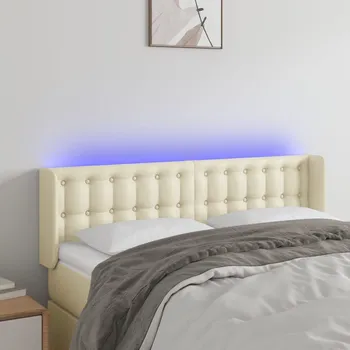 Čelo postele s LED krémové 147 x 16 x 78/88 cm umělá kůže IM_3123328