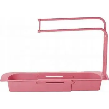 Úložný box Skládací kuchyňská police, organizér na dřez, RŮŽOVÁ