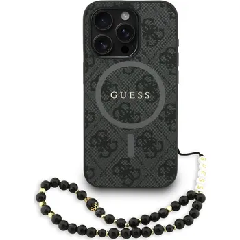 Telefonní příslušenství Guess PU Leather 4G Colored Ring Strap MagSafe Zadní Kryt pro iPhone 15 Pro Black GUHMP15LP4GREGSK