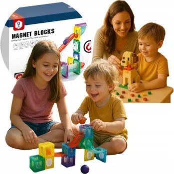 ostatní stavebnice MAGNETICKÉ STAVEBNICE 47 dílů KULIČKOVÁ DRÁŽKA, POSOUVAČKA 384A +DÁREK