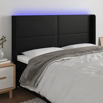 Čelo postele s LED černé 203 x 16 x 118/128 cm umělá kůže IM_3123876