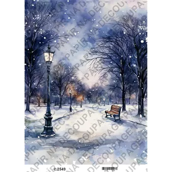 Umělecký papír Rýžový a soft papír na decoupage - Zima v parku - KB2549 Materiál: Soft, Rozměr: A4