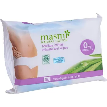 Intimní hygienický prostředek Masmi, vlhčené ubrousky z přírodní bavlny pro intimní hygienu 20ks