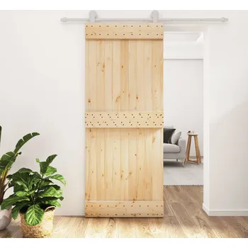 Posuvné dveře s kováním 85 x 210 cm masivní borové dřevo IM_3203088