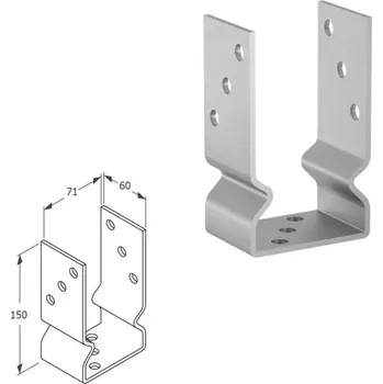Tesařské kování DOMAX PSOZ šroubovací patka sloupku typu U Žárový zinek (ZNO) PSOZ 70 - 71 x 60 x 150 x 4.0 mm (6 ks)