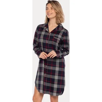 Dámská noční košile GUASCH Dámská noční košila LUCIA, Tmavě modrá, V dárkovém boxu, Bavlna 100%, Dlouhý rukáv - vel. M