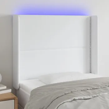 Čelo postele s LED bílé 103 x 16 x 118/128 cm umělá kůže IM_3123993
