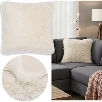 Povlak na dekorativní polštářek Bílý povlak na polštář s dlouhým vlasem, DEKORAČNÍ se zapínáním 40x40cm