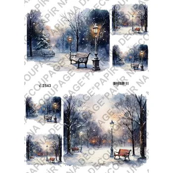 Výtvárné potřeby Rýžový a soft papír na decoupage - Zima v parku - KB2543 Materiál: Rýžový papír, Rozměr: A4