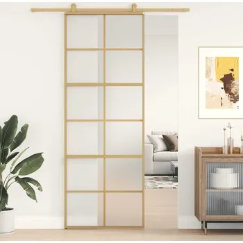 Interiérové dveře Posuvné dveře zlaté 76 x 205 cm mléčné ESG sklo a hliník IM_155169
