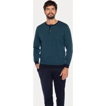 Pánské pyžamo GUASCH Pánské pyžamo SEBASTIAN, Tmavě modrá, V dárkovém boxu, Bavlna 100%, Dlouhý rukáv - vel. 4XL