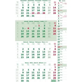 Kalendář Štvormesačný kalendár zelený s poznámkami slovenský nástěnný kalendář 2026 N330-26 Nižší cena pro více kusů!
