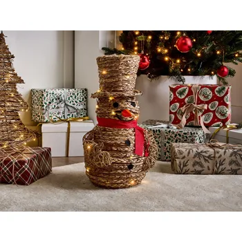 Vánoční dekorace LED dekorace ve tvaru sněhuláka přírodní železo ratan 52 cm osvětlená vánoční figurka 50 LED žárovek moderní styl interiér Beliani