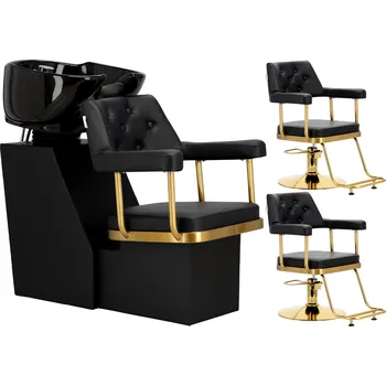 Kadeřnické křeslo Sada Kadeřnický mycí box a 2x Kadeřnická hydraulická otočná křesla s podnožkou do kadeřnického salonu mycí box pohyblivá keramická mísa armatura baterie sprchová hlavice 1-ZF-042001