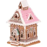 Domeček perníkový - polyresin, LED osvětl., hnědý s barevným zdobením - PEK508