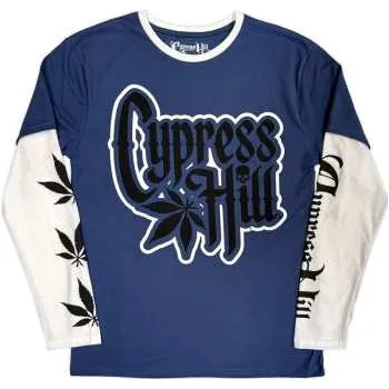 Zahraniční hudba Merch Cypress Hill: Cypress Hill Unisex Layered Long Sleeve T-shirt: Leaf & Logo (denim Blue & White) (sleeve Print) (xx-large) XXL