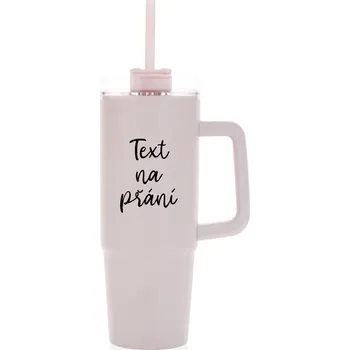Termohrnek TEXT NA PŘÁNÍ - růžový cestovní termohrnek s průhledným víčkem 900 ml