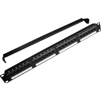 Patch panel Patch panel 24 portů 1U 19" Cat 5e s organizací kabelů, černý