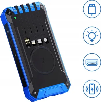 Powerbanka SOLÁRNÍ POWERBANKA 10000 MAH KOMPAKTNÍ AKUMULÁTOR USB 4 KABELY LED SVÍTILNA