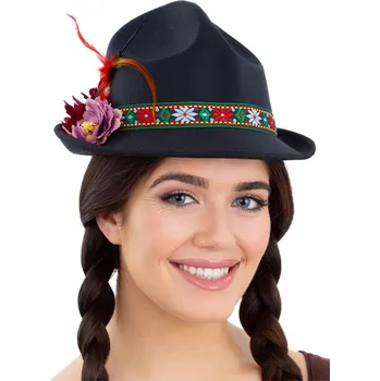 Karnevalový kostým SmiffysČerný bavorský klobouk s peřím a květinami