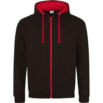 Dámská mikina Just Hoods Dámská mikina na zip JH053 Jet Black-Fire Red L