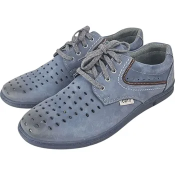 Pánské polobotky D 545/P - 49 Pánské zdravotní kožené polobotky s perforací – šedé, doprodej 42