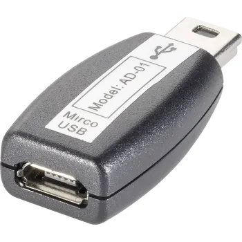 Elektrická zásuvka adaptér USB 2.0 [1x mini USB 2.0 zástrčka B - 1x micro USB 2.0 zásuvka B], černá