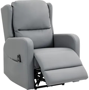 Masážní křeslo Masážní křeslo HOMCOM s polohovací funkcí, umělá kůže, elektricky nastavitelné, podnožka, boční kapsa, ocelový rám, šedá