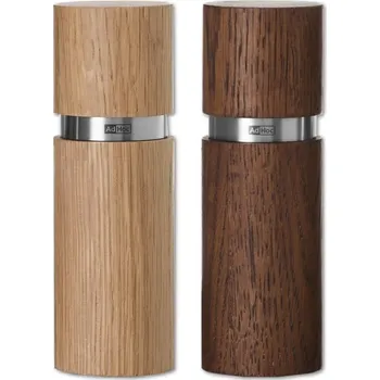 Kempingové nádobí AdHoc Set mlýnků na pepř a sůl Textura, CeraCut, dubové dřevo přírodní a hnědý 15 cm