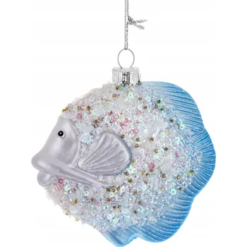 Vánoční ozdoba Vánoční Koule skleněná modrá rybka 10 cm