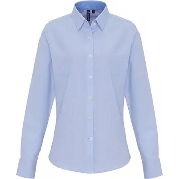 Dámská košile Premier Workwear Dámská košile oxford s dlouhým rukávem PR338 White-Oxford Blue -ca. Pantone 7453 L