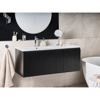 Koupelnový nábytek Koupelnová závěsná skříňka černá dřevotříska keramické umyvadlo úložný prostor 120 cm moderní design Beliani