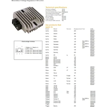Elektroinstalace pro motocykl DZE REGULÁTOR NAPĚTÍ APRILIA SR 50; BENELLI; DERBI; GILERA;ITALJET; PIAGGIO X9 125/180/200/250 (12V/25A) (ESR259)