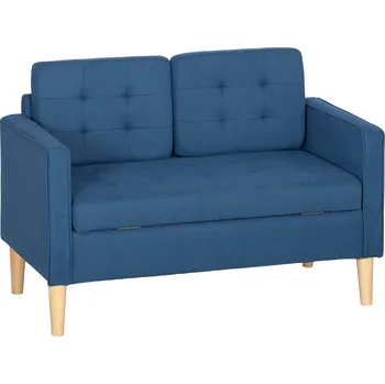 Pohovka Dvoumístná pohovka HOMCOM s úložným prostorem, prošívání knoflíky, polštáře, kaučukovník, 117 x 62 x 78 cm, modrá