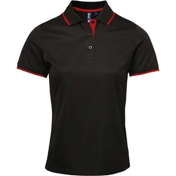 Dámská košile Premier Workwear Dámské funkční polo triko PR619 Black-Red -ca. Pantone 200 XS