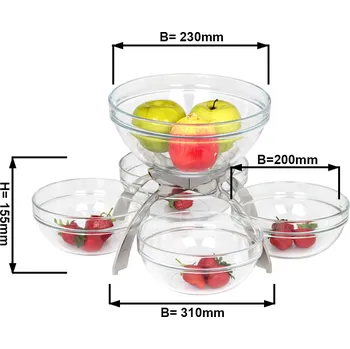 fritéza G.Gastro Commercial Buffet Jam & Honey Display Stand – 5 glass bowls - stainless steel - chrome - 4×200×200 + 1×230×230 mm