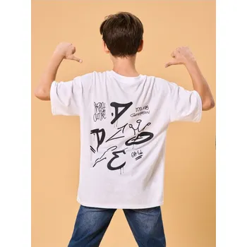 Chlapecké tričko Sinsay - Bavlněné oversize tričko s potiskem - bílá - 9400T-00X - 9400T-00X-158