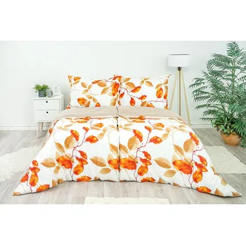 Povlečení Stanex Podzimní nálada bílé/oranžové 140 x 200, 70 x 90 cm zipový uzávěr