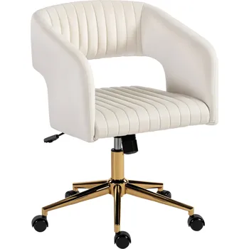 Kancelářská židle HOMCOM s kolečky a sametovým čalouněním, výškově nastavitelná, funkce naklápění, krémově bílá