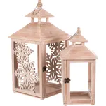 Lucerna dřevěná - vzor sněh. vloček, cena za sadu 2 ks