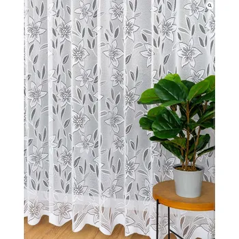 Záclona Žakárová záclona 4644, květinový vzor, s bordurou, bílá, výška 180cm (v metráži)