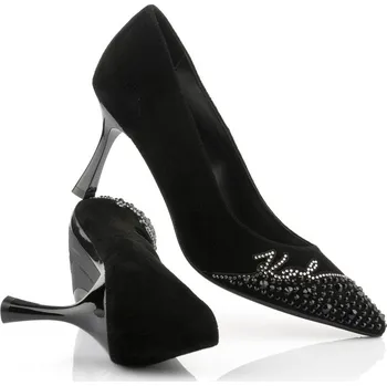 Dámské lodičky LODIČKY KARL LAGERFELD SIENNA SIGNATURE PUMP BLACK SUEDE W/SILVER