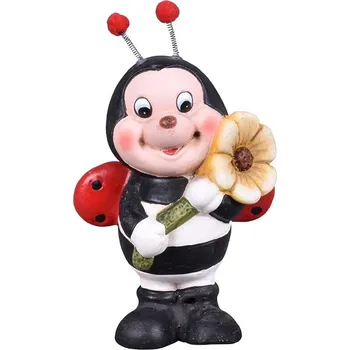 Zahradní dekorace Čmelák s květinou terakotový 11x7x17cm