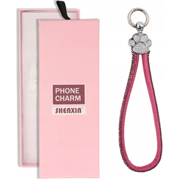 PŘÍVĚSEK NA KLÍČE CHARMS Přívěsek na Telefon Klíče Pásek Růžové Zirkony S Tlapkou