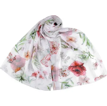 Šátek Letní šátek / šála s malovanými květy 70x180 cm - 1 pudrová