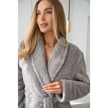 Dámský župan L&L Dámský dlouhý župan s hvězdičkami 2560 Aura Długi M-2XL damski Velikost: XL, Barva: Šedá