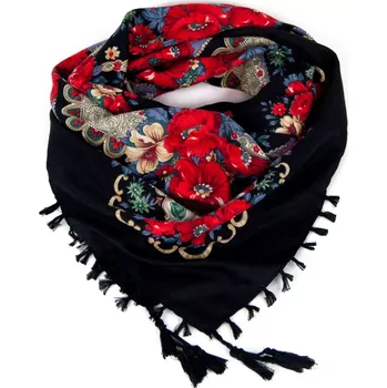 Šála ArtOfPolo Lidová Folk šála 100cm Černá