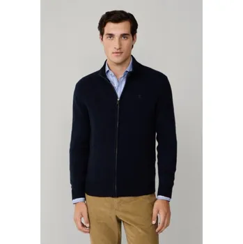 Pánský svetr SVETR HACKETT LONDON LAMBSWOOL FZIP MIDNIGHT BLUE