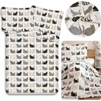 Povlečení Béžové OBOUSMĚRNÉ bavlněné povlečení na zip KOČKY 100% BAVLNA 220x200cm